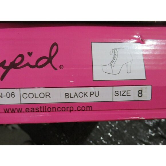 Qupid Puffin Black Leatherette Lace Up Platform Wooden Heel Ankle Bootie sz 8 - Picture 13 of 14